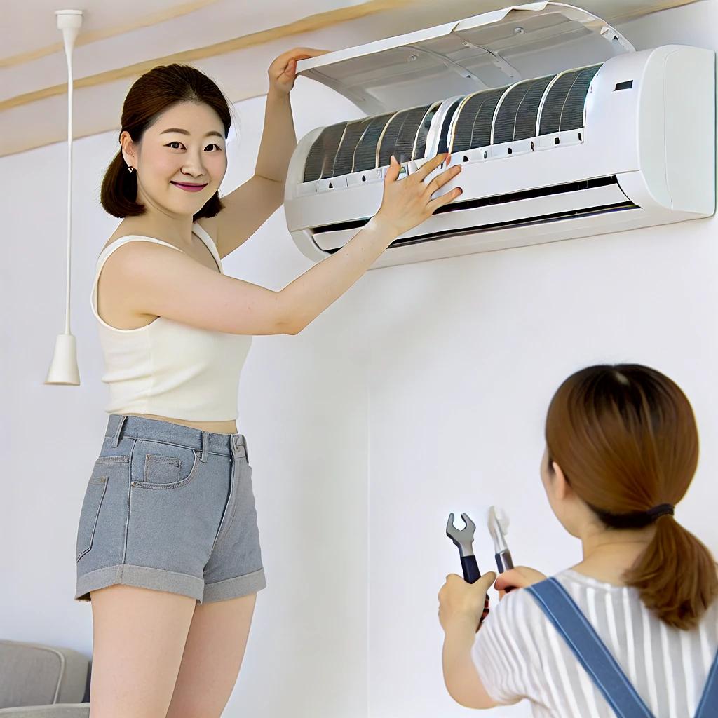 Korean_woman_installing_AC_confidently.jpg